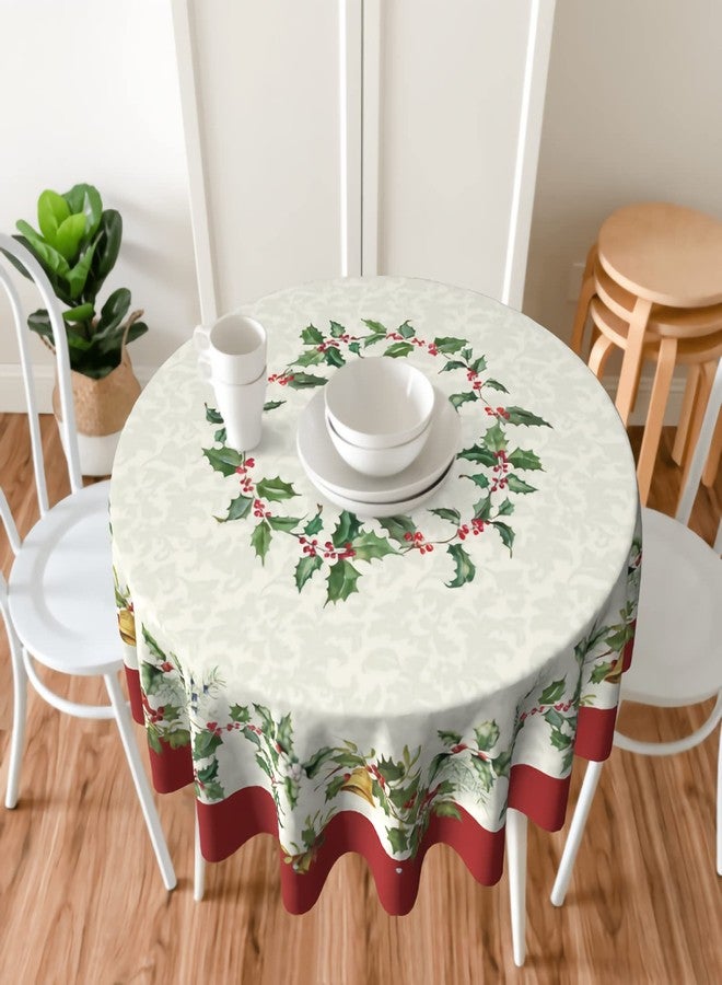 Sweetshow Merry Christmas Round Tablecloths 60 Inch Holiday Tablecloth Decor Winter Gold Green Table Cloth Polyester Fabric Season Outside Table Cover for Kitchen Outdoor Indoor Party - Image 3